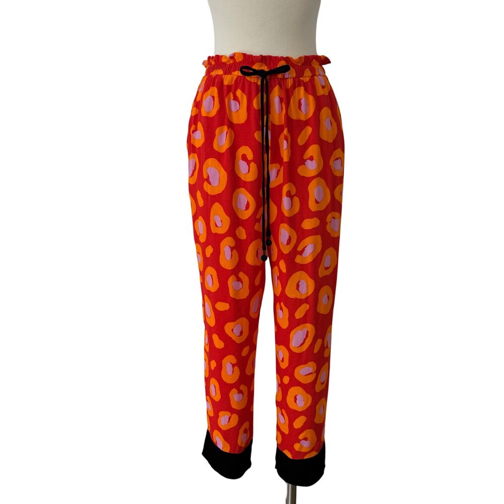 FARM RIO Hestia Leopard Joggers Pants Pull-On Elastic Waist in Orange Red | S